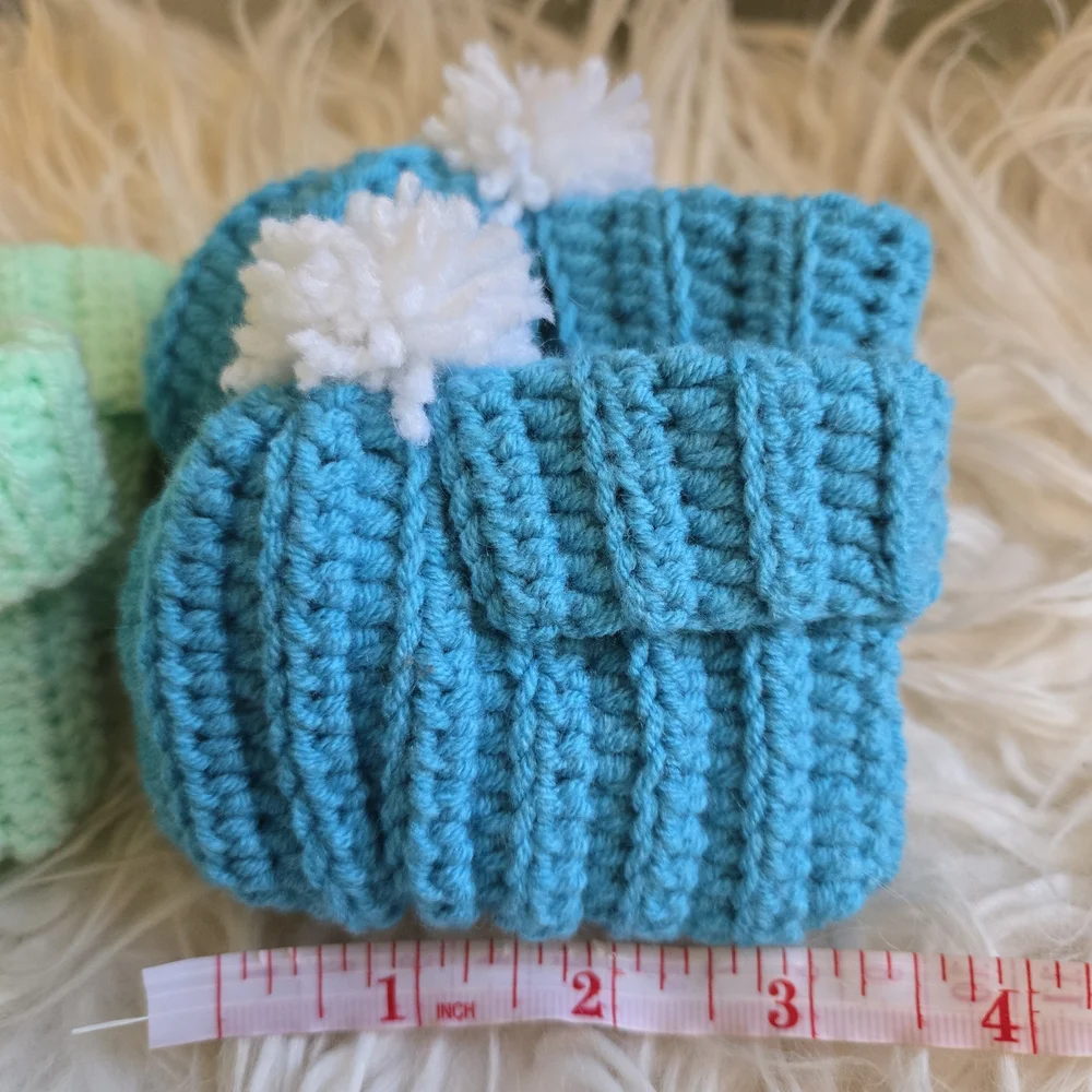 Hademade Knit Baby Booties - Green and Blue